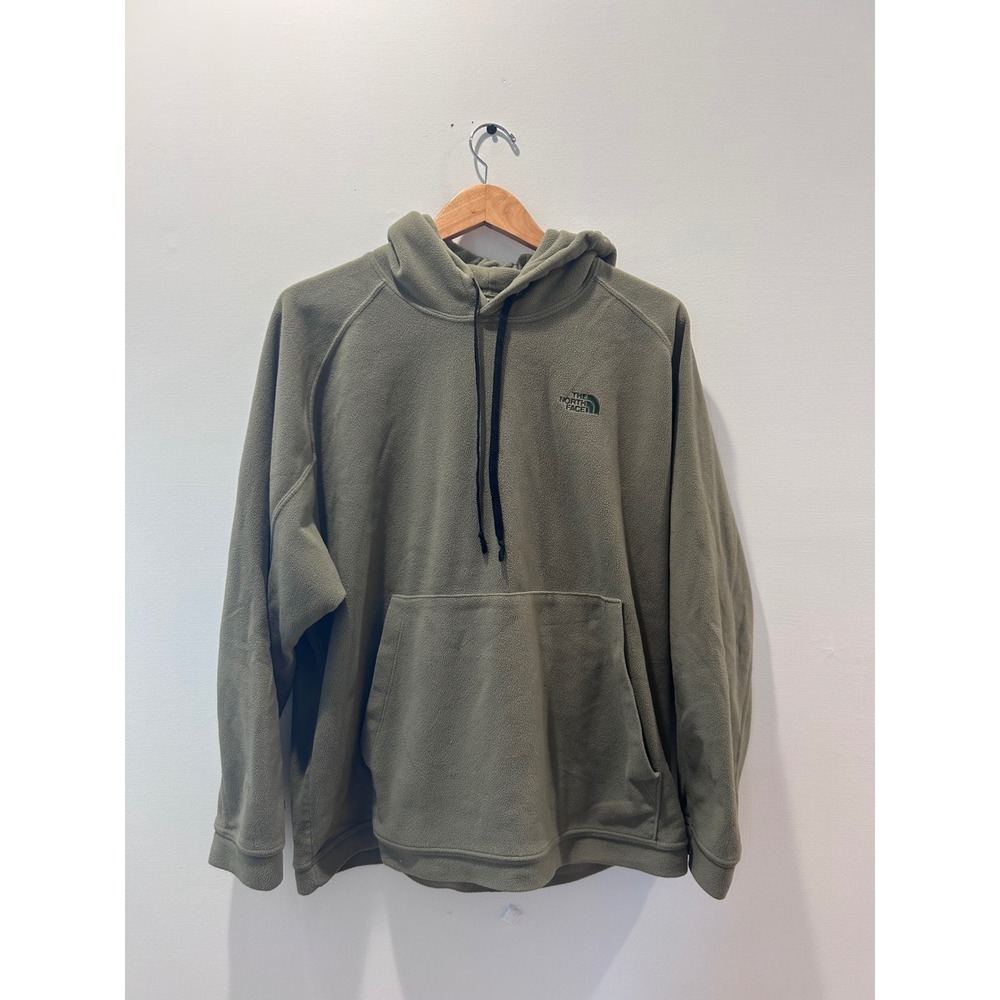 The North Face Fleece Hoodie Mens Large Olive Green Pullover Logo Made in USA